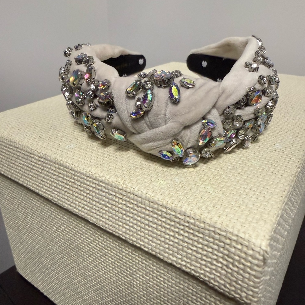 Off white velvet crystal Embellished Headband